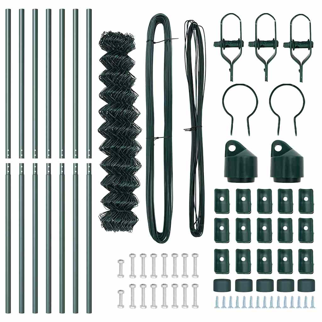 Chain Link Fence with Posts Green 1.4 x 10 m Steel