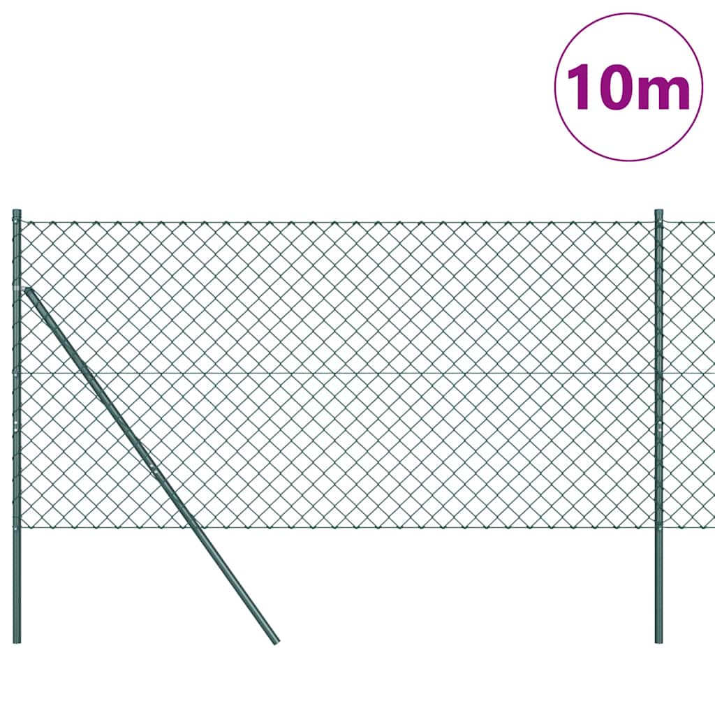 Chain Link Fence with Posts Green 1.4 x 10 m Steel