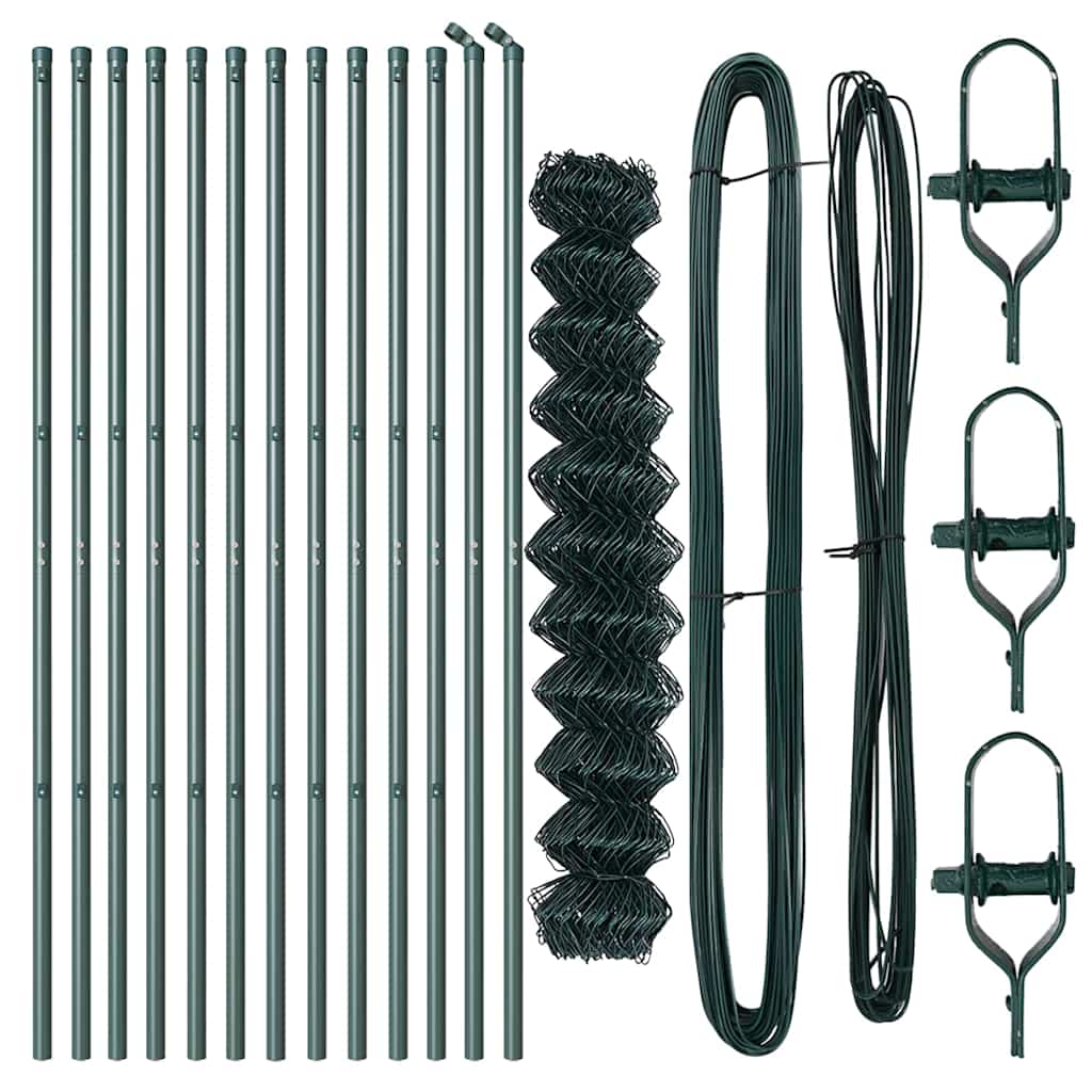 Chain Link Fence with Posts Green 1 x 25 m Steel