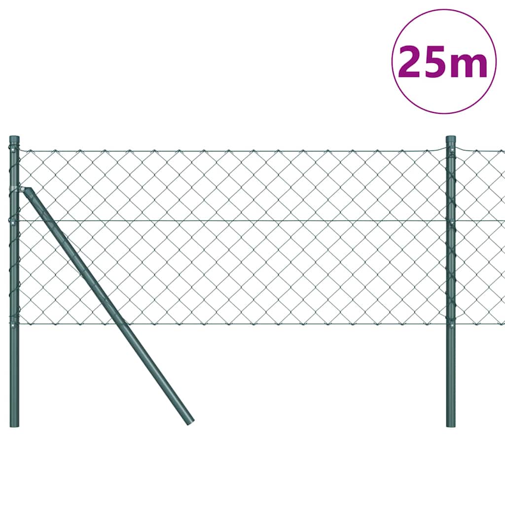Chain Link Fence with Posts Green 0.4 x 25 m Steel