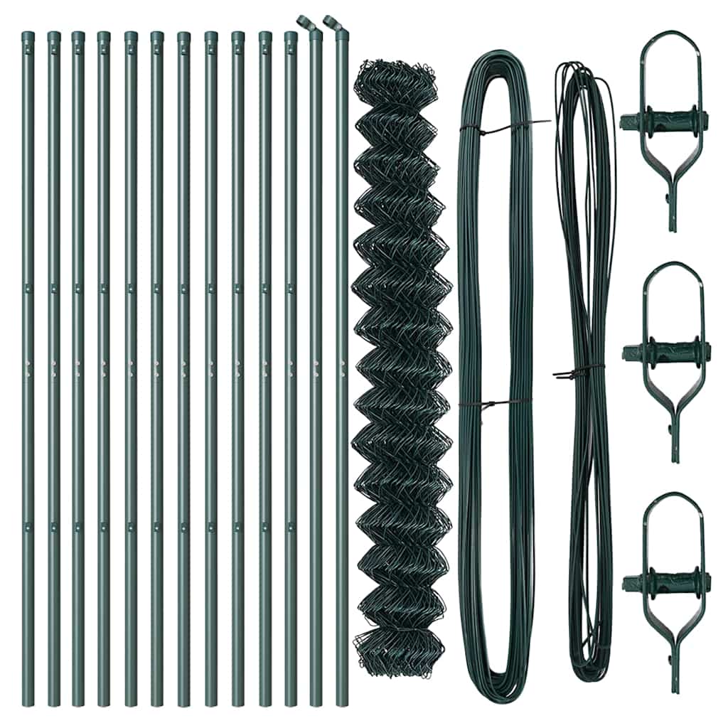 Chain Link Fence with Posts Green 1.6 x 25 m Steel
