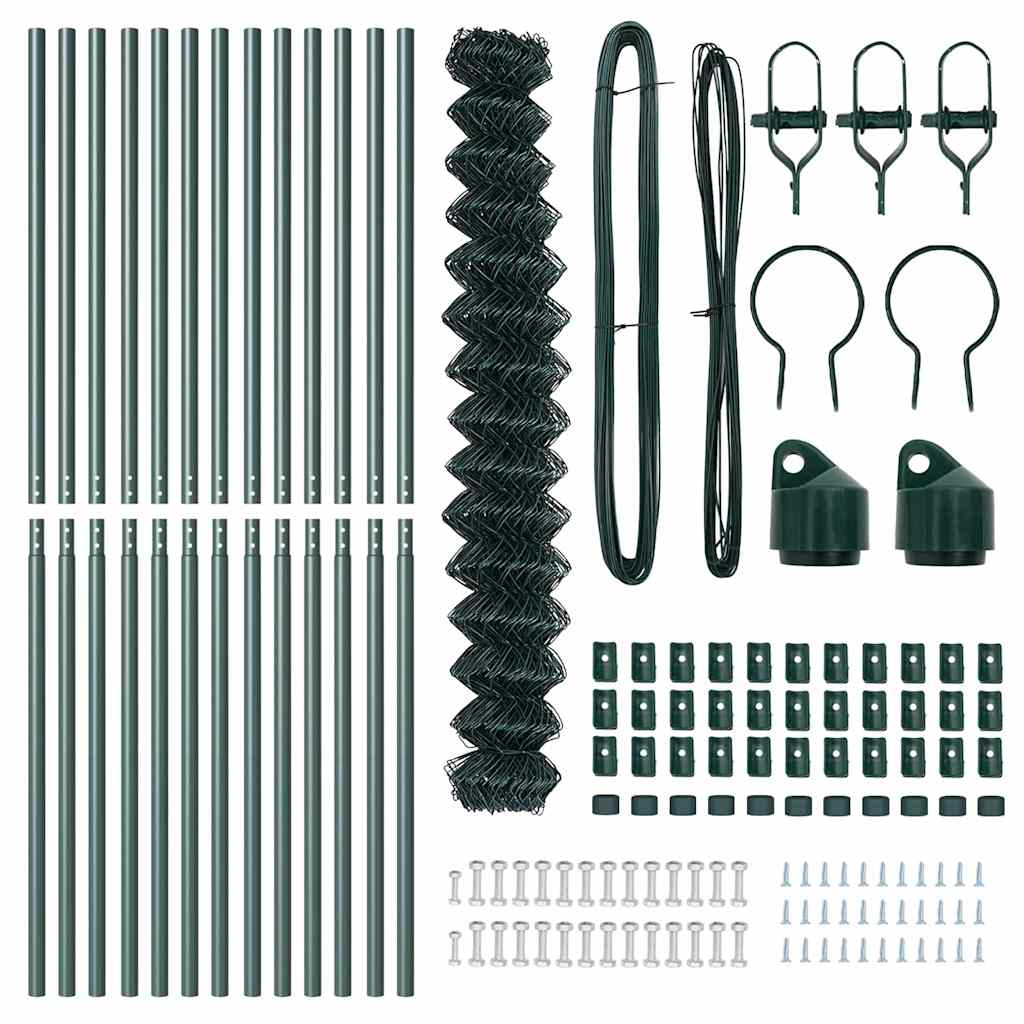Chain Link Fence with Posts Green 1.6 x 25 m Steel