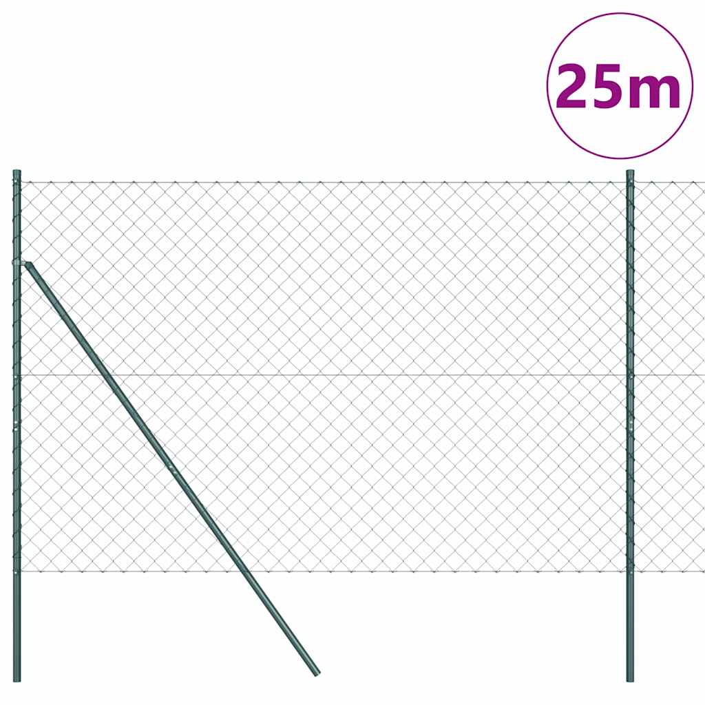 Chain Link Fence with Posts Green 1.6 x 25 m Steel
