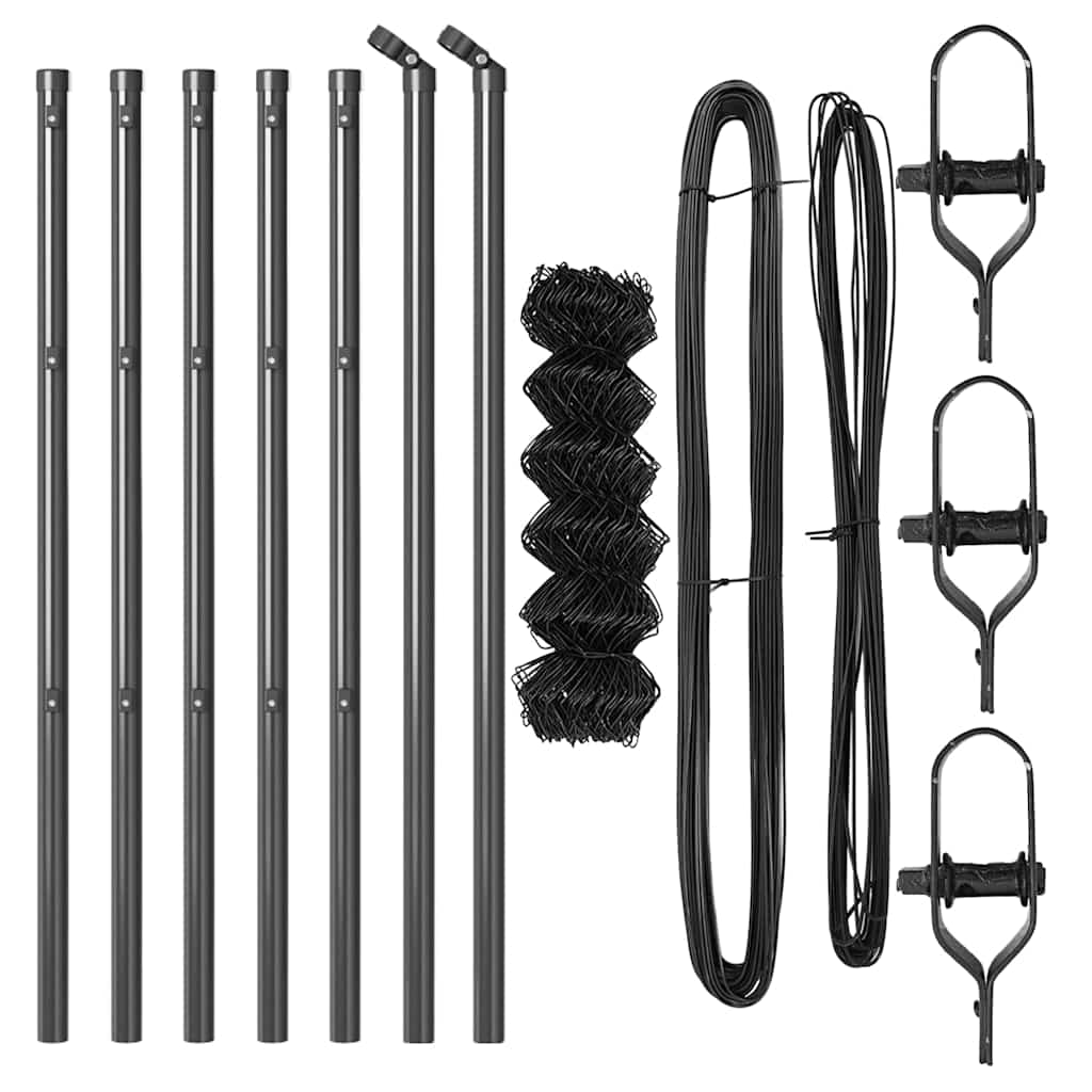 Chain Link Fence with Posts Grey 0.8 x 10 m Steel