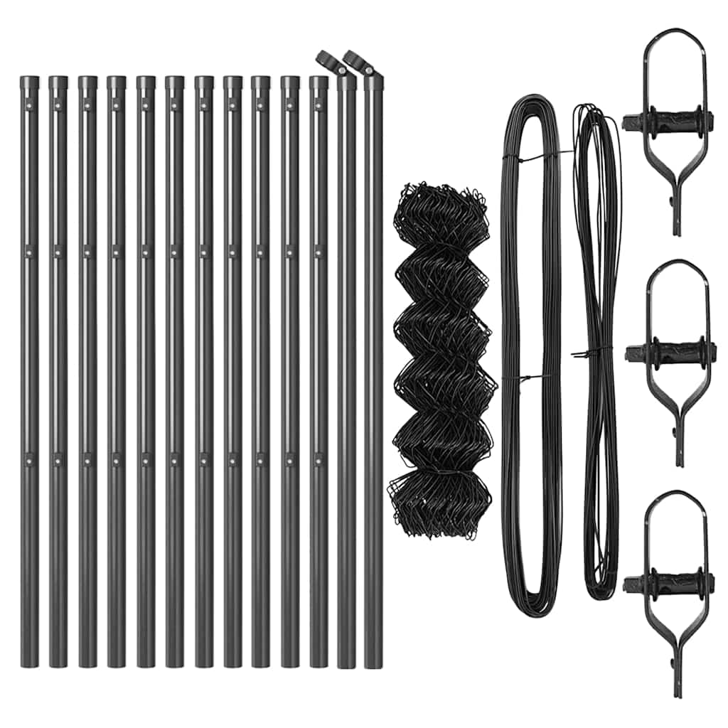 Chain Link Fence with Posts Grey 0.6 x 25 m Steel
