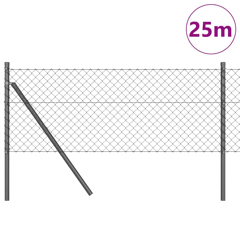 Chain Link Fence with Posts Grey 0.6 x 25 m Steel