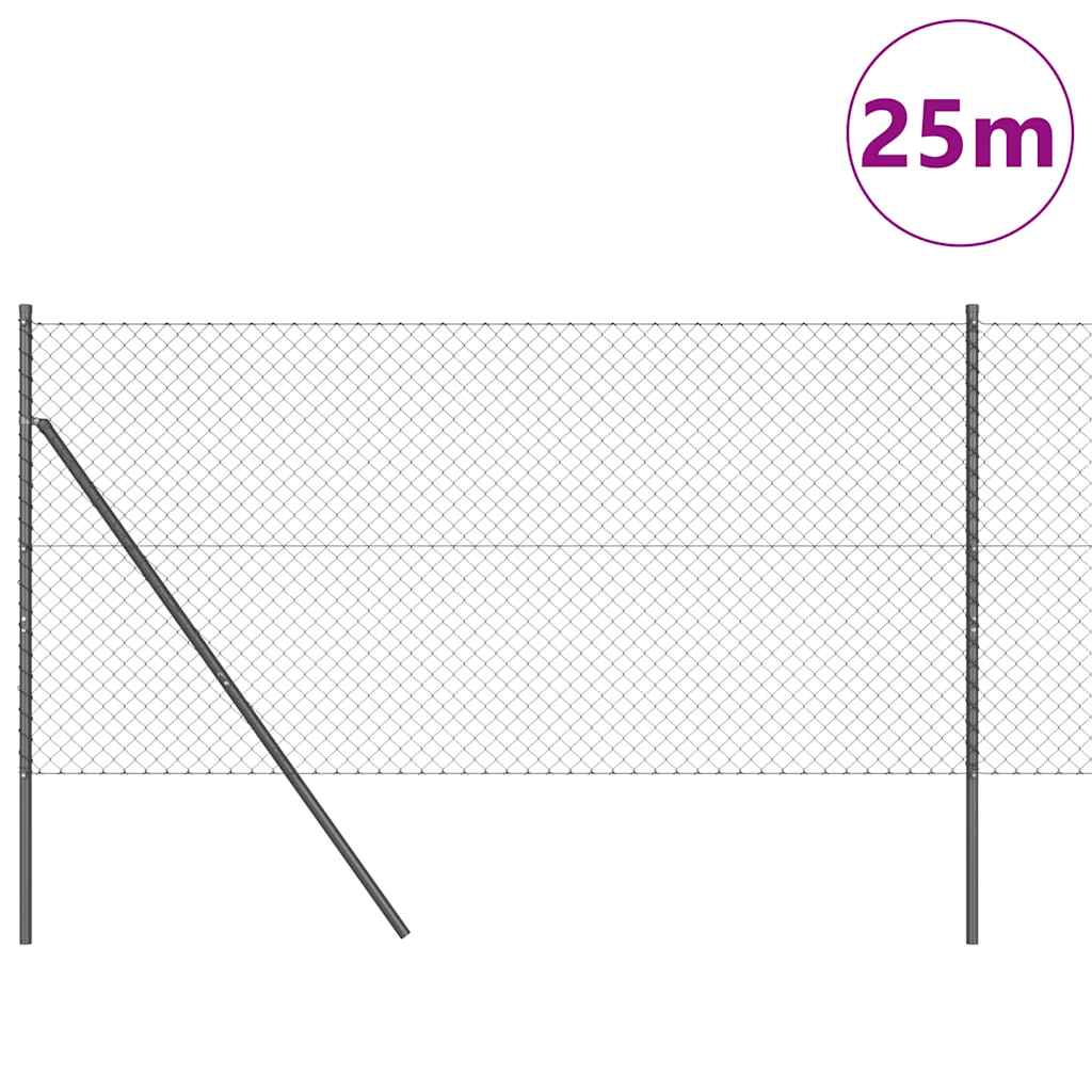 Chain Link Fence with Posts Grey 1 x 25 m Steel