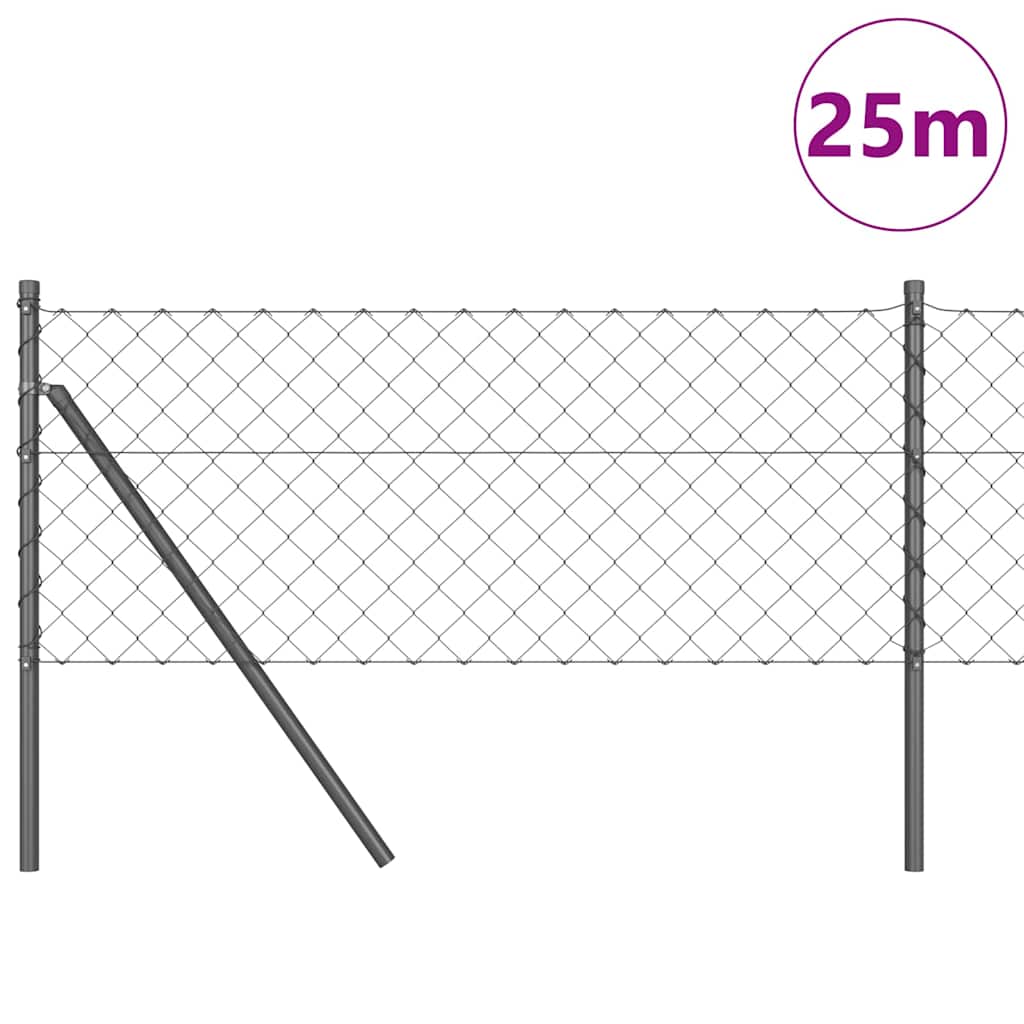 Chain Link Fence with Posts Grey 0.6 x 25 m Steel
