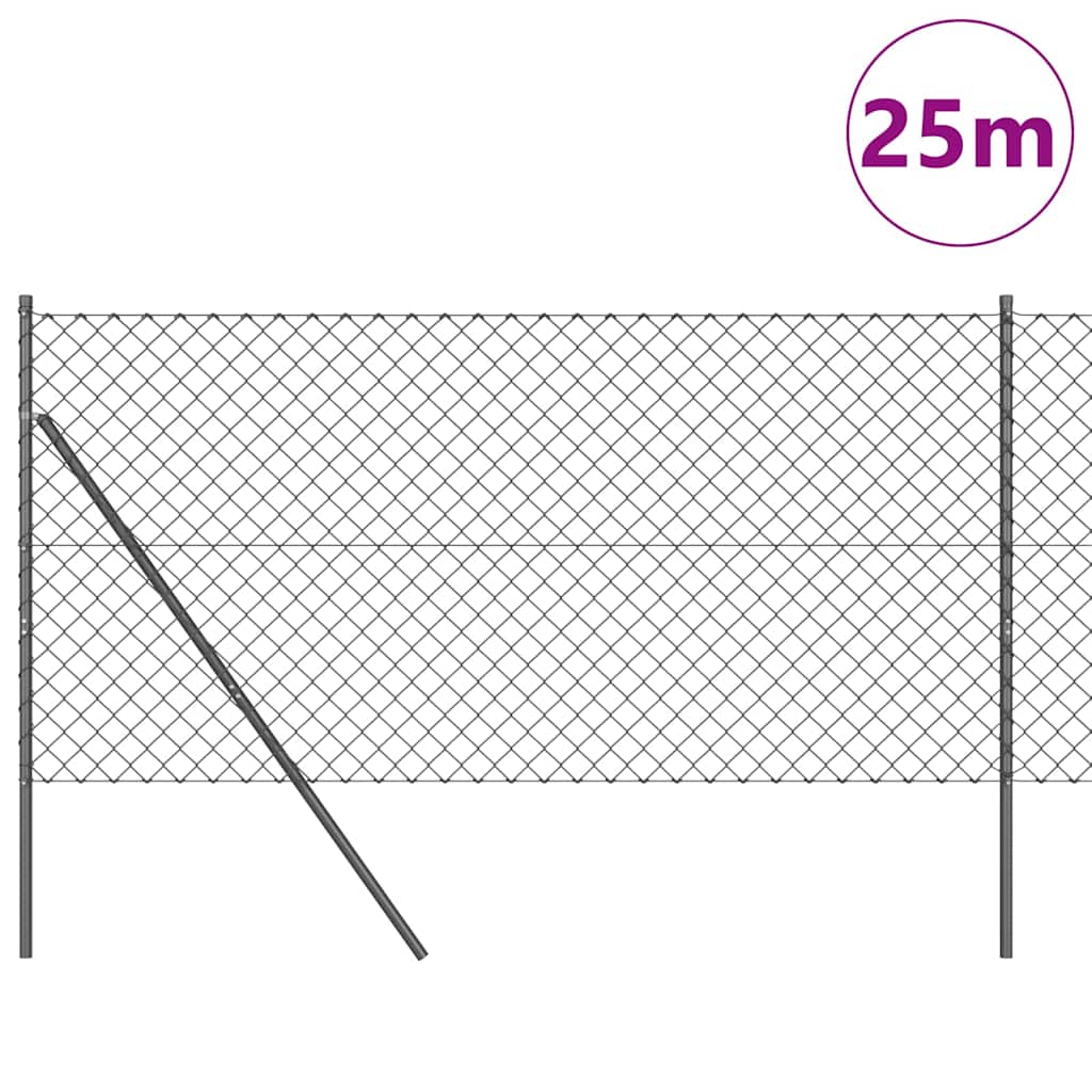 Chain Link Fence with Posts Grey 1.4 x 25 m Steel