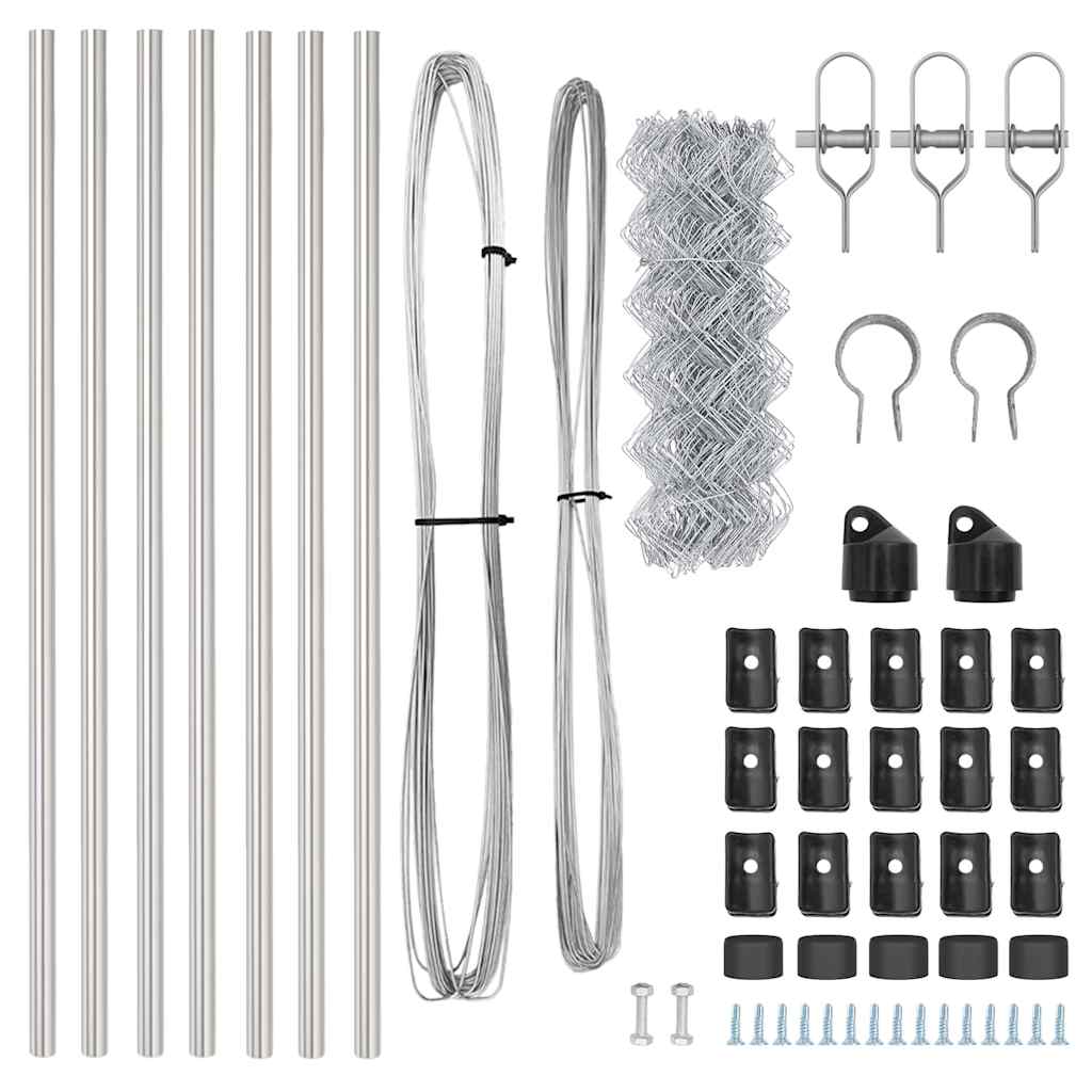 Chain Link Fence with Posts Silver 0.6 x 10 m Steel