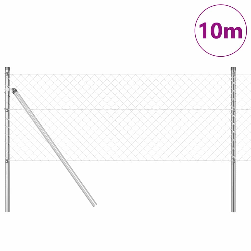 Chain Link Fence with Posts Silver 0.6 x 10 m Steel