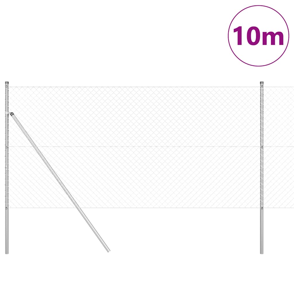 Chain Link Fence with Posts Silver 1.2 x 10 m Steel