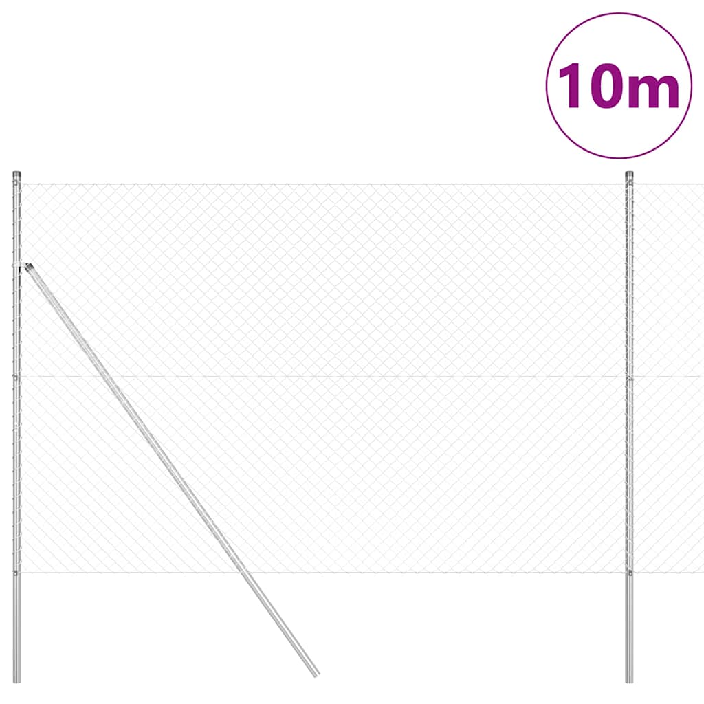 Chain Link Fence with Posts Silver 1.5 x 10 m Steel