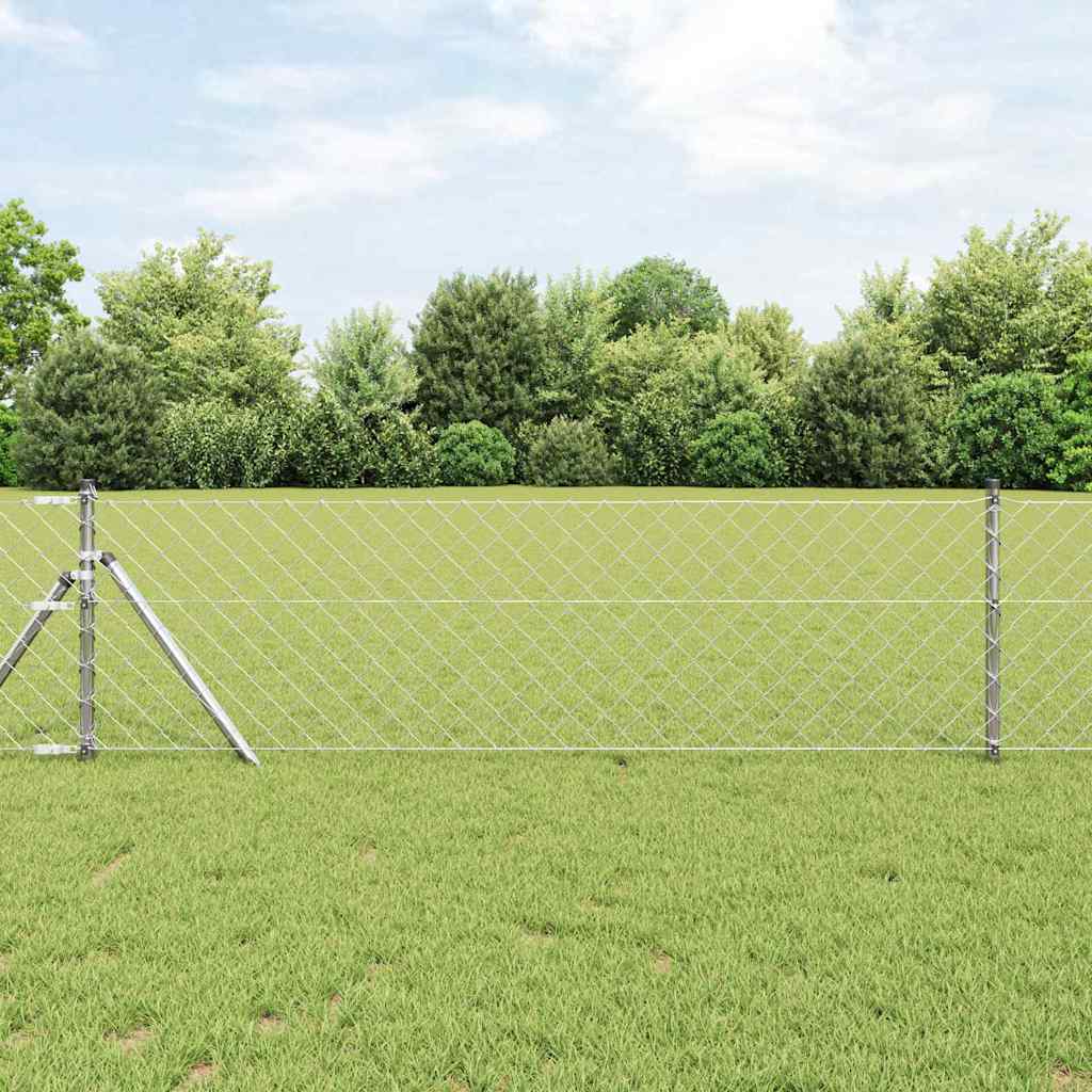 Chain Link Fence with Posts Silver 0.4 x 10 m Steel