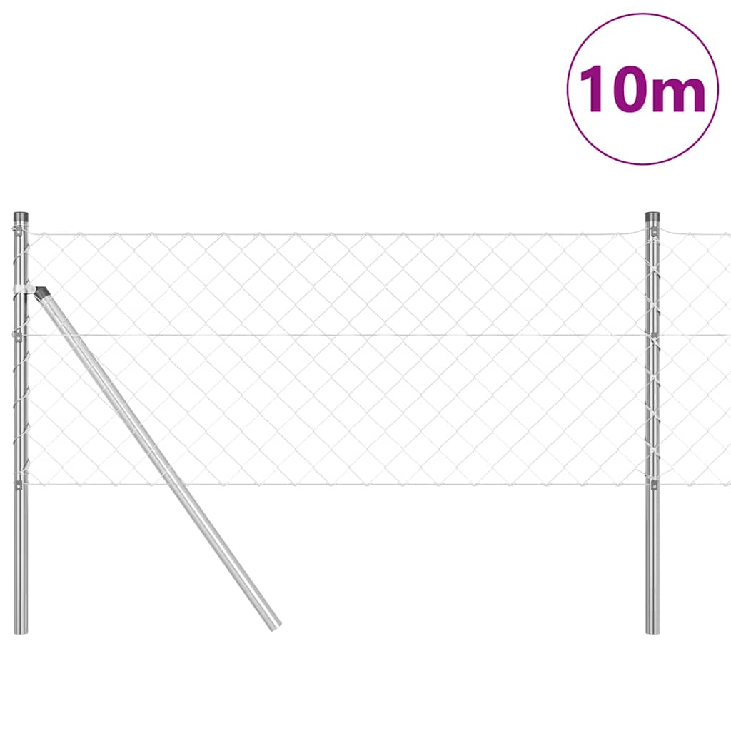 Chain Link Fence with Posts Silver 0.4 x 10 m Steel