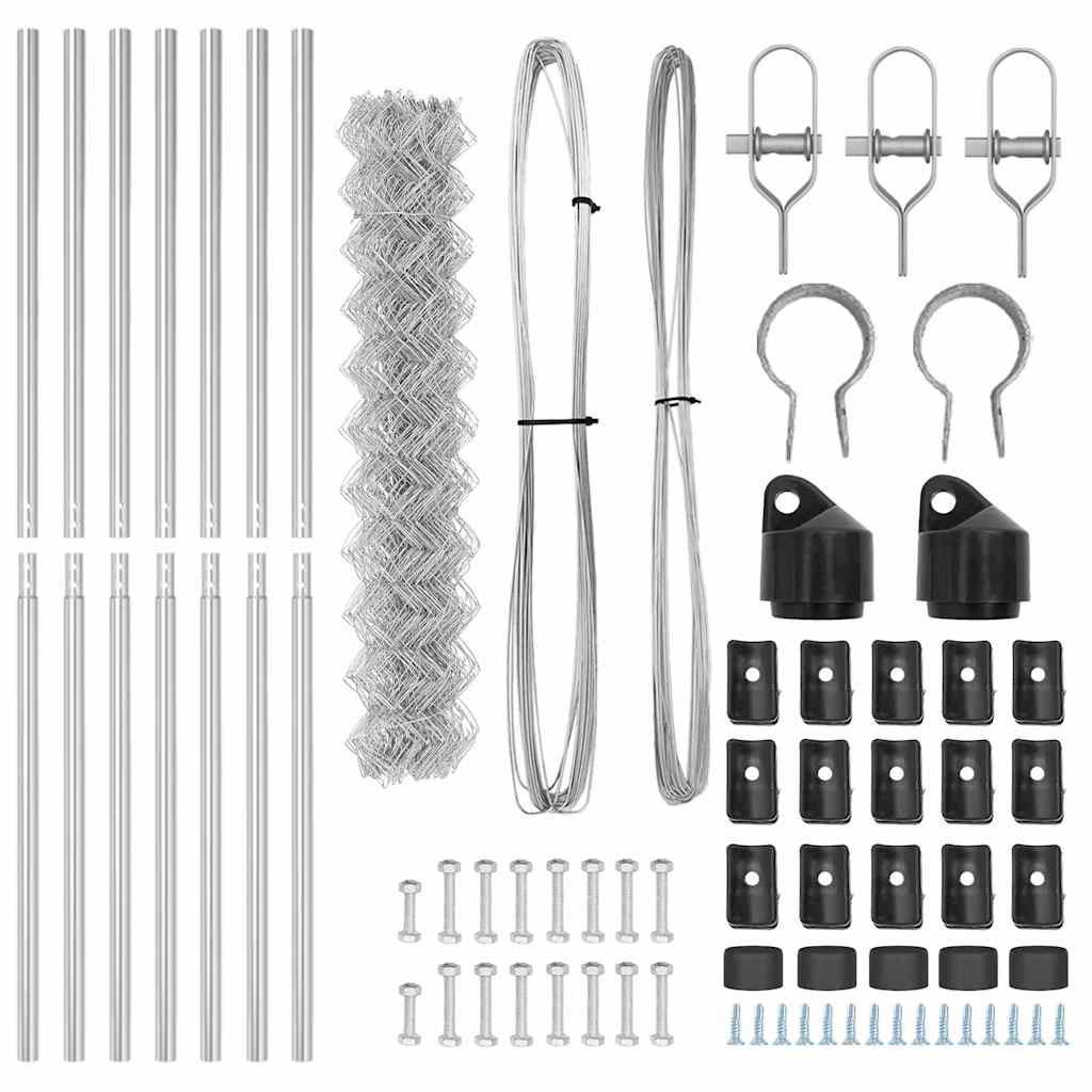 Chain Link Fence with Posts Silver 1.4 x 10 m Steel