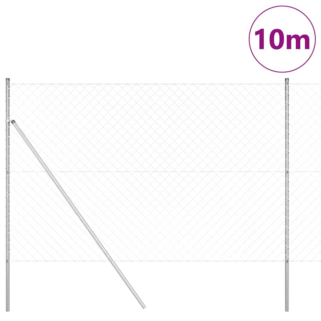 Chain Link Fence with Posts Silver 1.5 x 10 m Steel