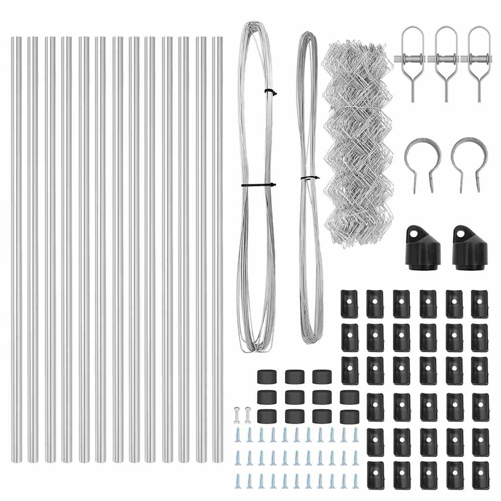Chain Link Fence with Posts Silver 0.8 x 25 m Steel