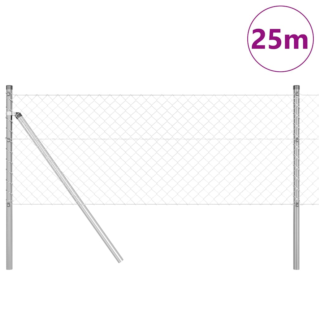 Chain Link Fence with Posts Silver 0.8 x 25 m Steel