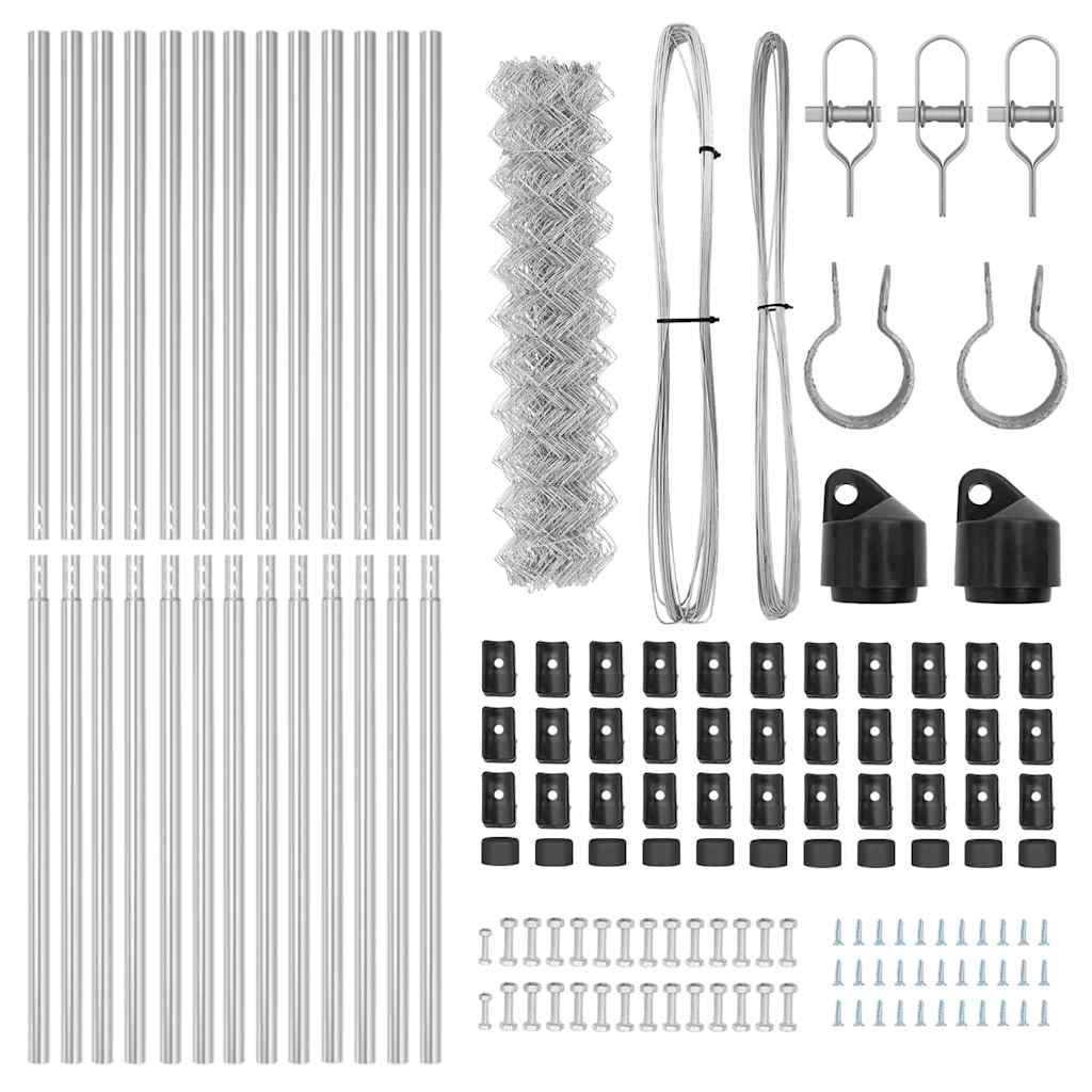 Chain Link Fence with Posts Silver 1.2 x 25 m Steel