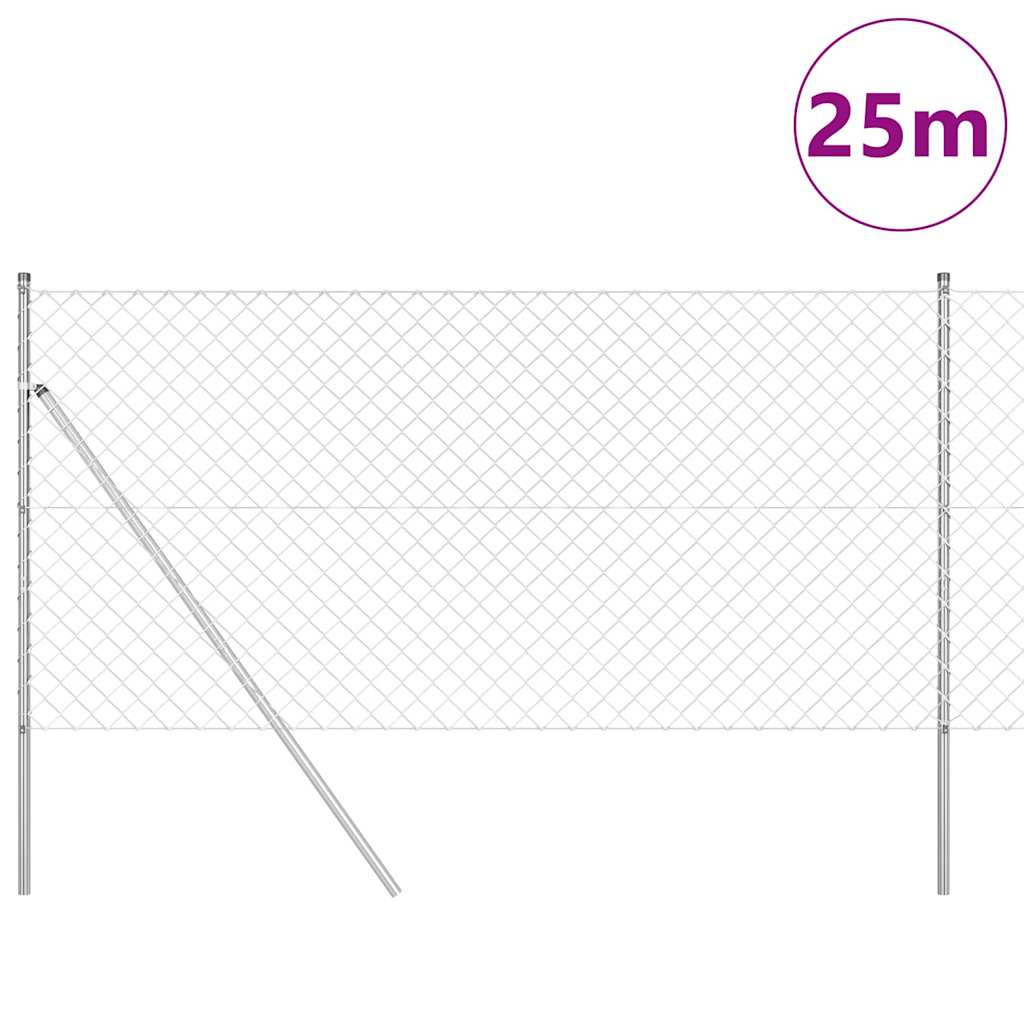 Chain Link Fence with Posts Silver 1.2 x 25 m Steel