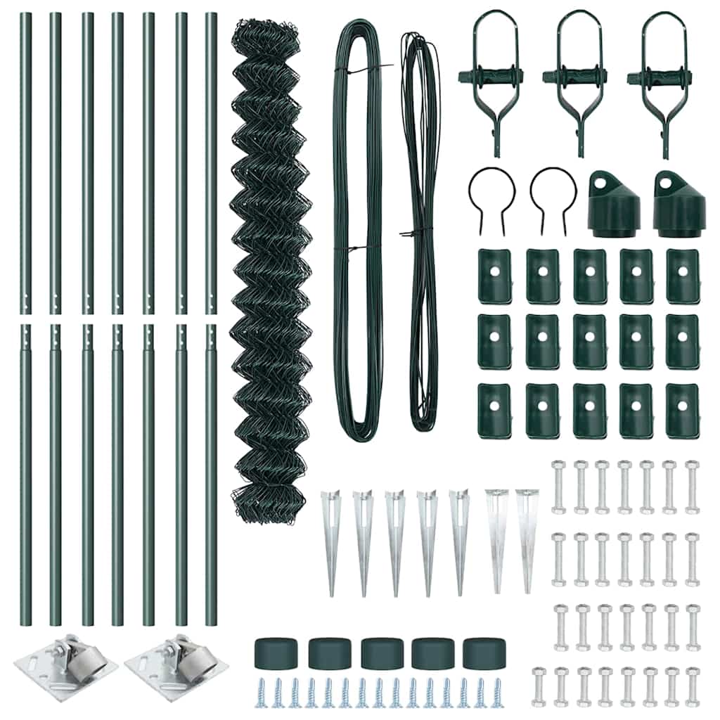 Chain Link Fence with Posts Green 1.5 x 10 m Steel
