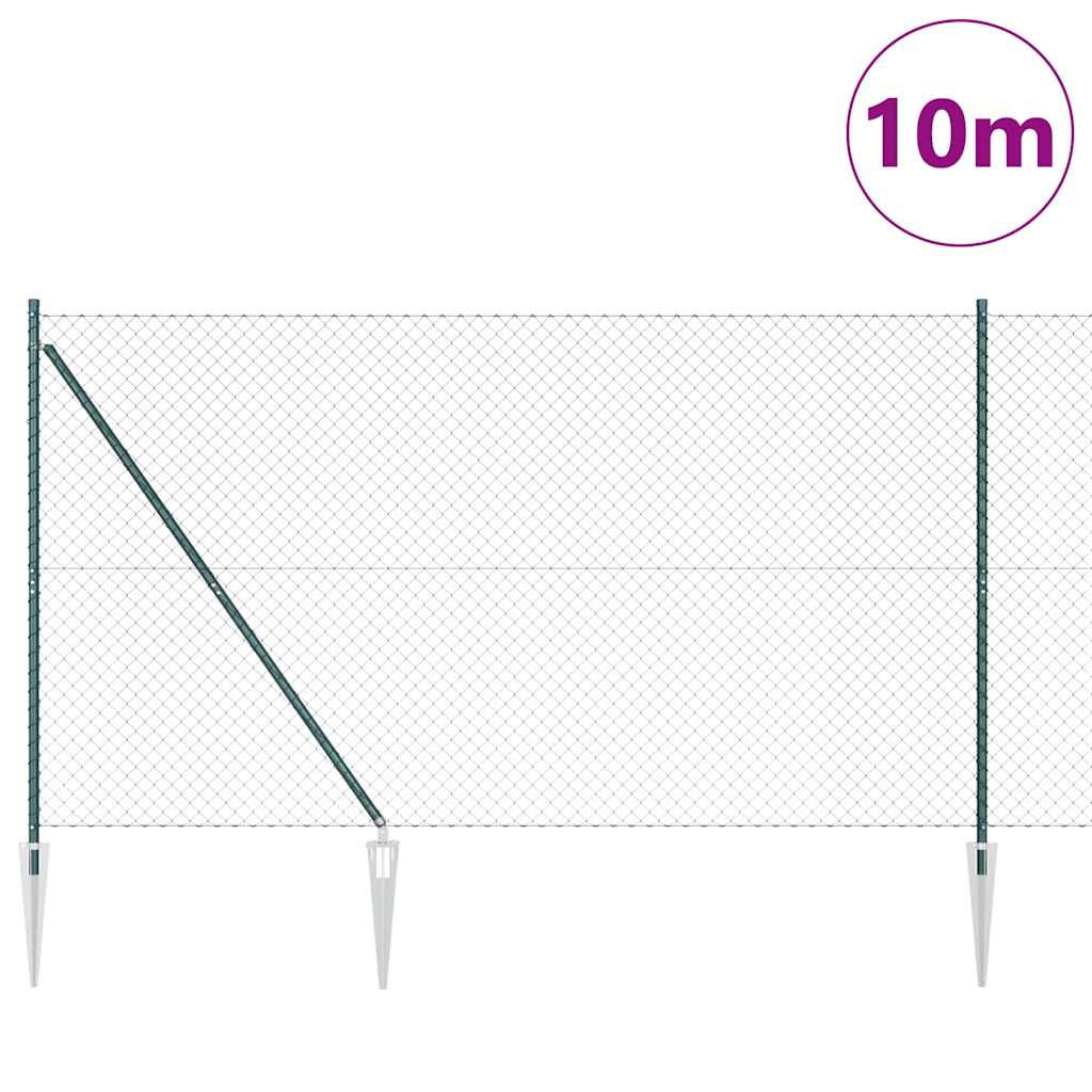 Chain Link Fence with Posts Green 1.5 x 10 m Steel