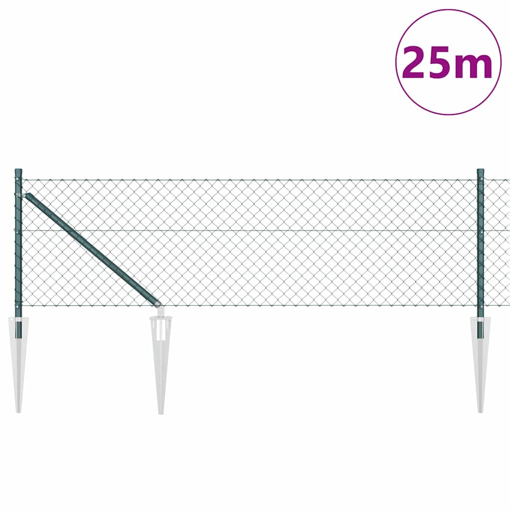 Chain Link Fence with Posts Green 0.6 x 25 m Steel