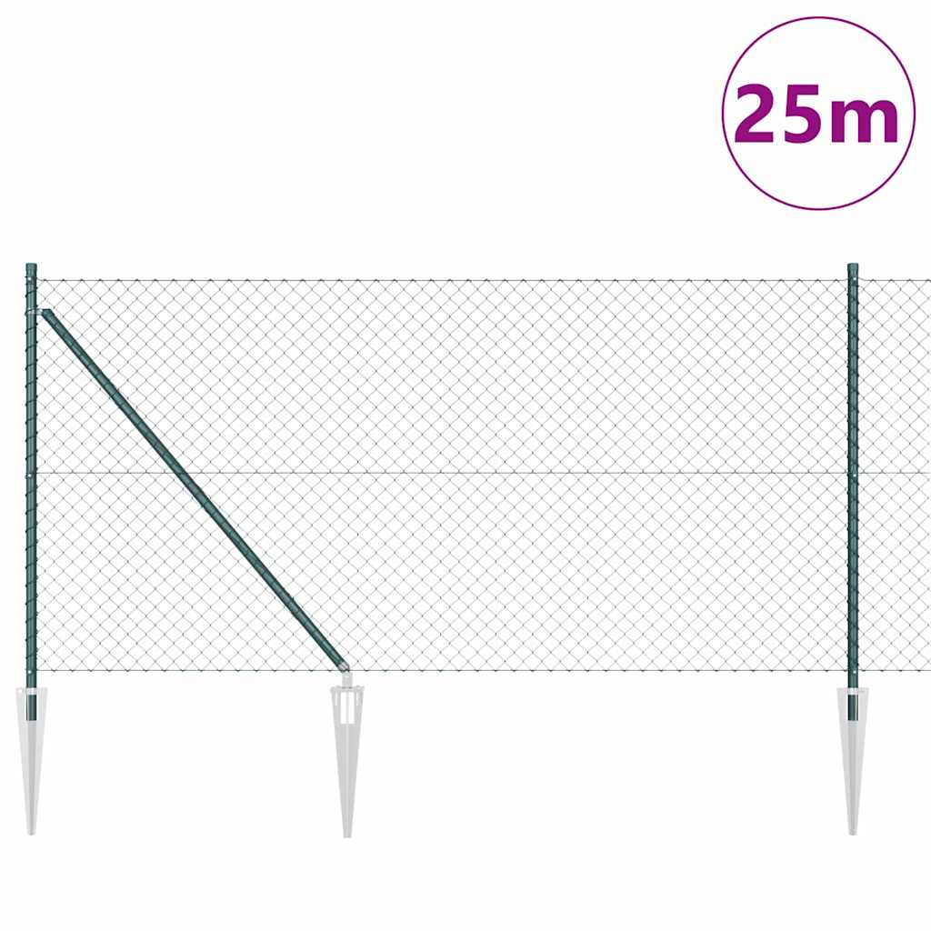 Chain Link Fence with Posts Green 1 x 25 m Steel