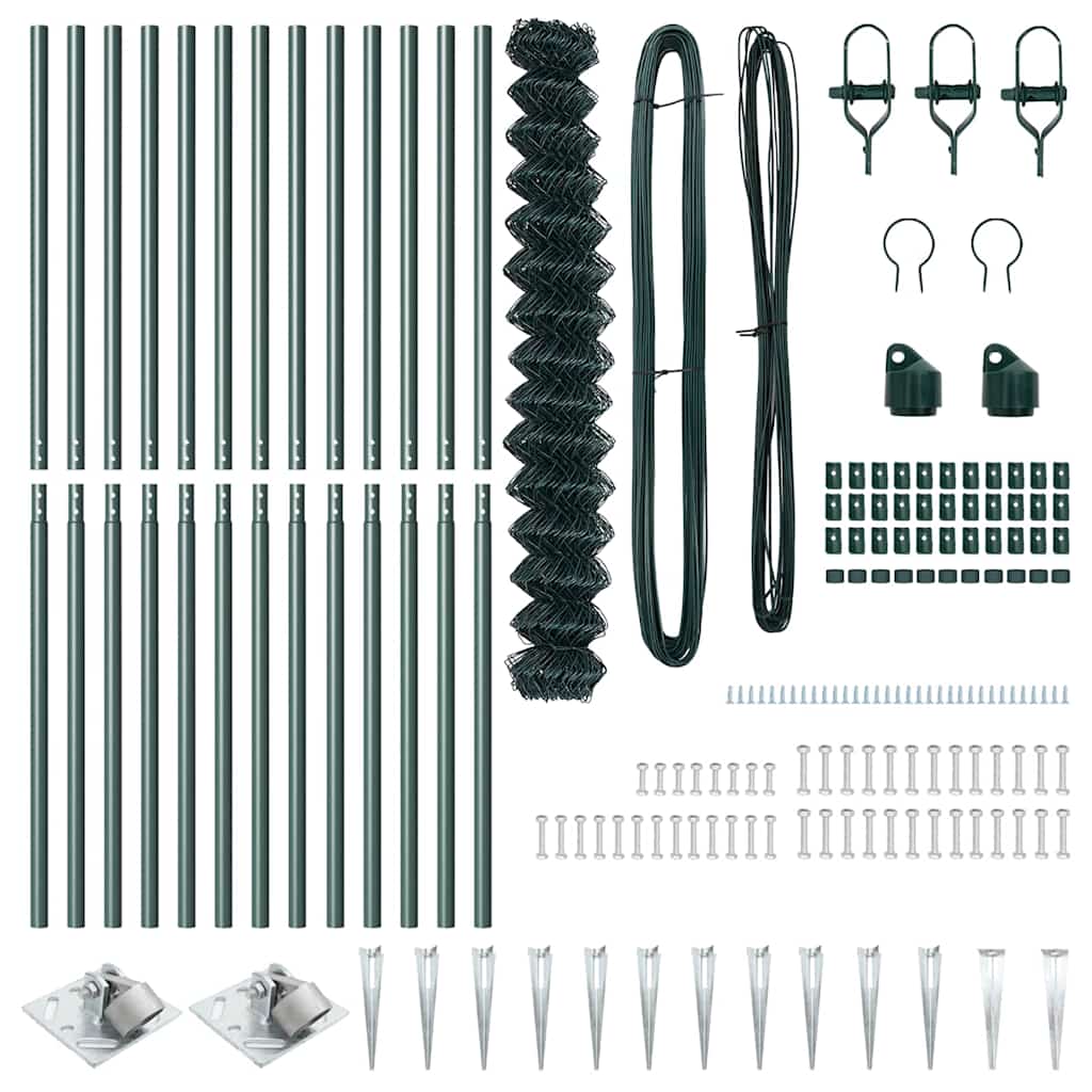 Chain Link Fence with Posts Green 1.6 x 25 m Steel