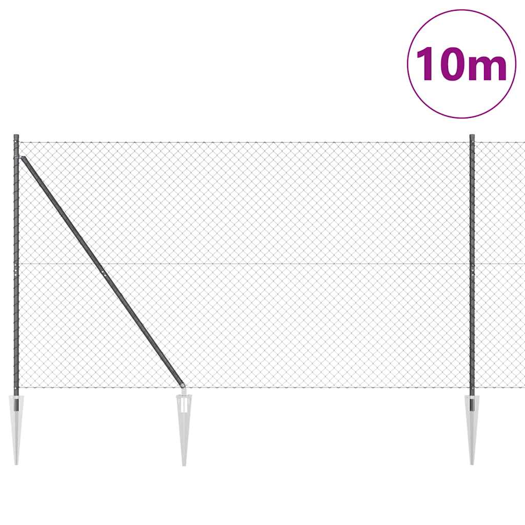 Chain Link Fence with Posts Grey 1.6 x 10 m Steel