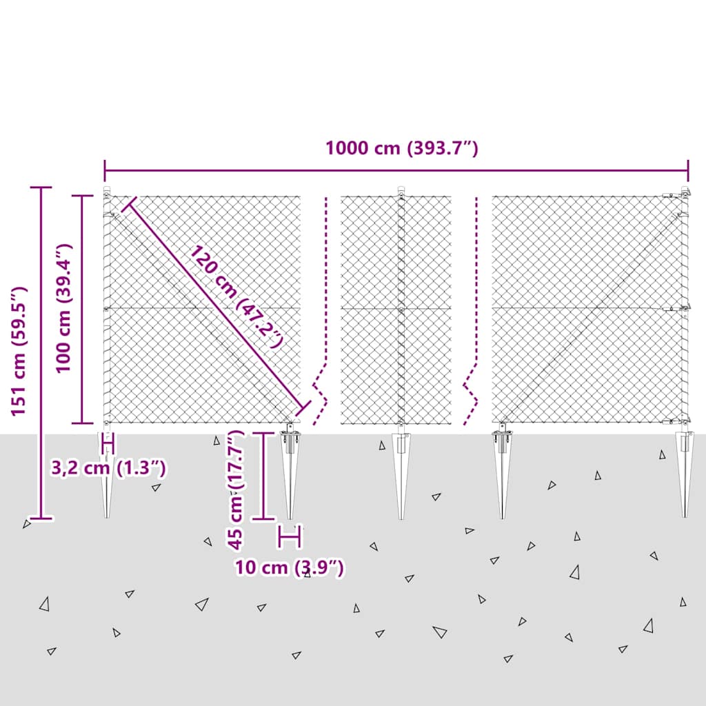 Chain Link Fence with Posts Silver 1 x 10 m Steel