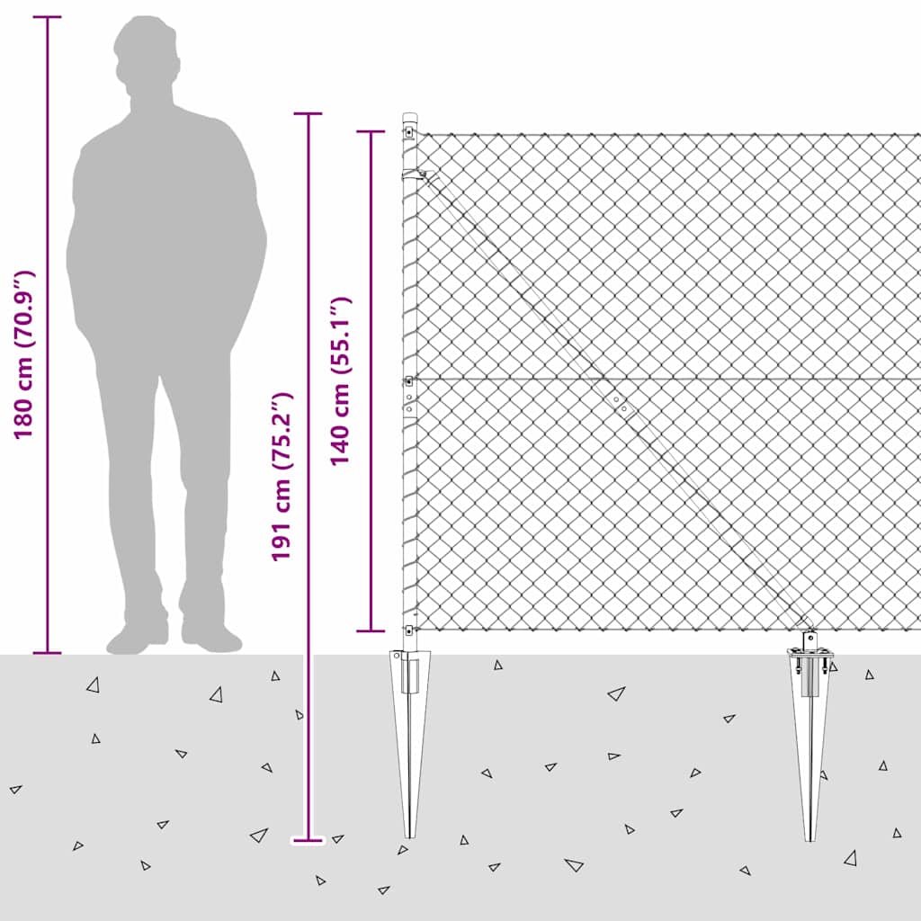 Chain Link Fence with Posts Silver 1.4 x 10 m Steel