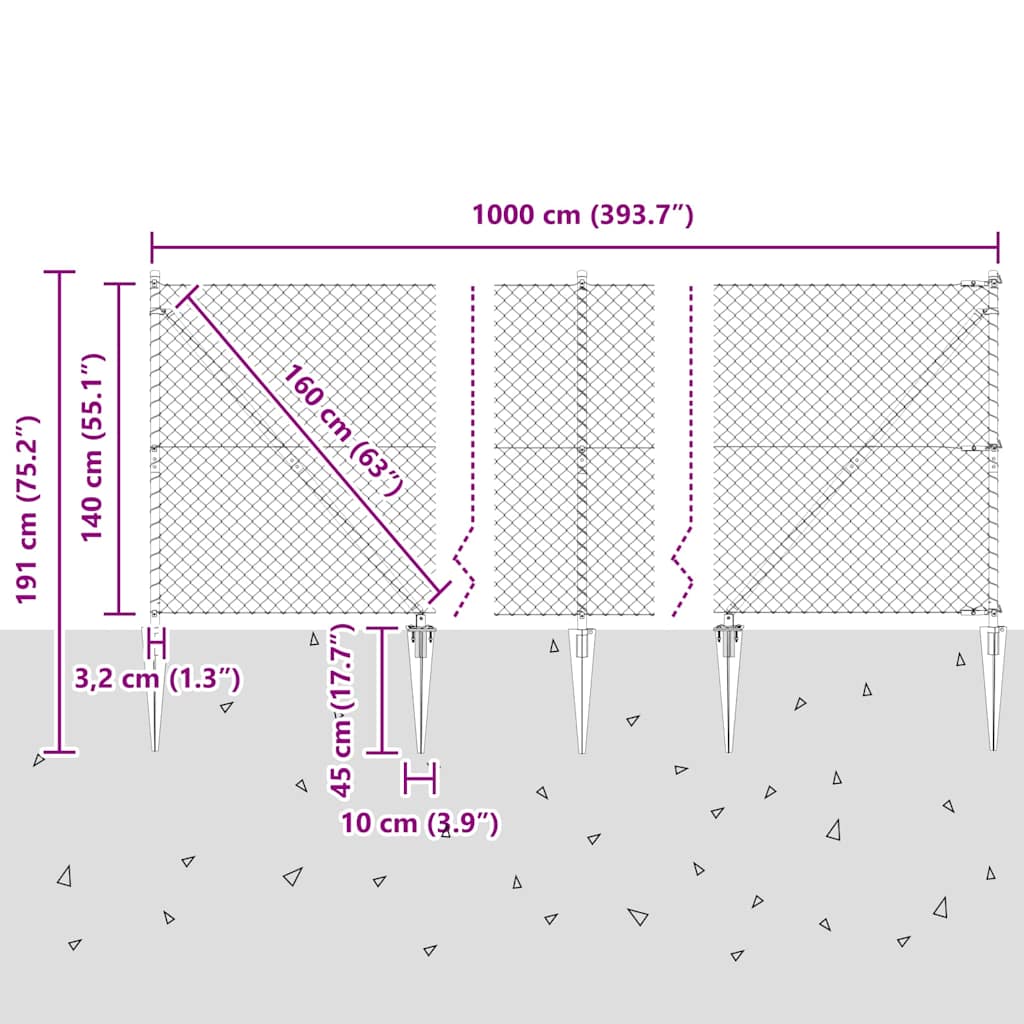 Chain Link Fence with Posts Silver 1.4 x 10 m Steel
