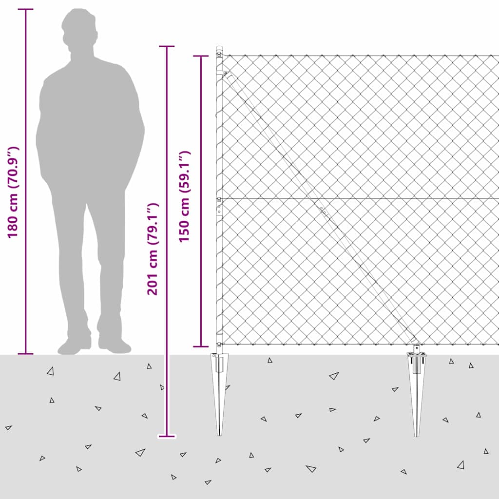 Chain Link Fence with Posts Silver 1.5 x 10 m Steel