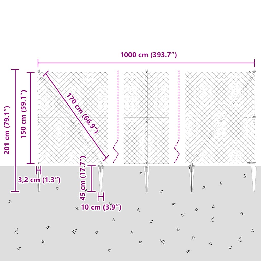 Chain Link Fence with Posts Silver 1.5 x 10 m Steel