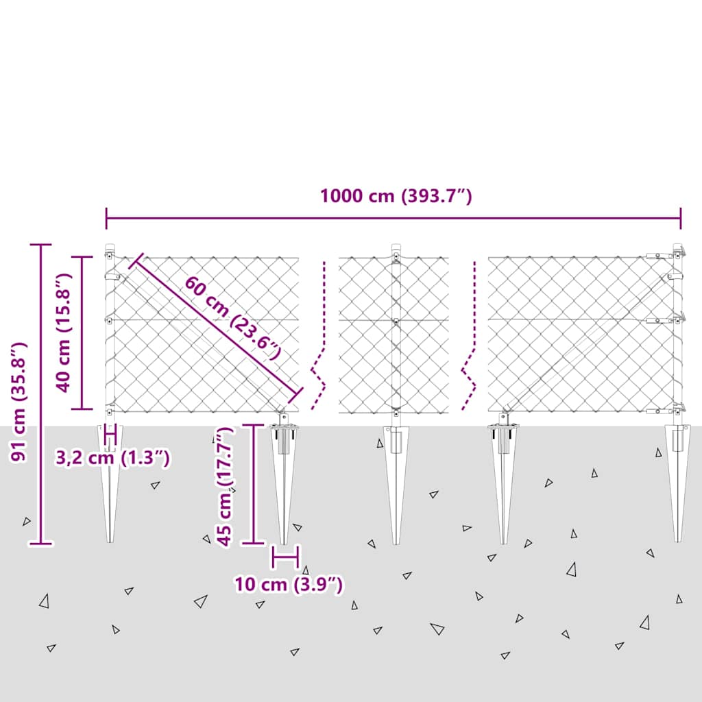 Chain Link Fence with Posts Silver 0.4 x 10 m Steel