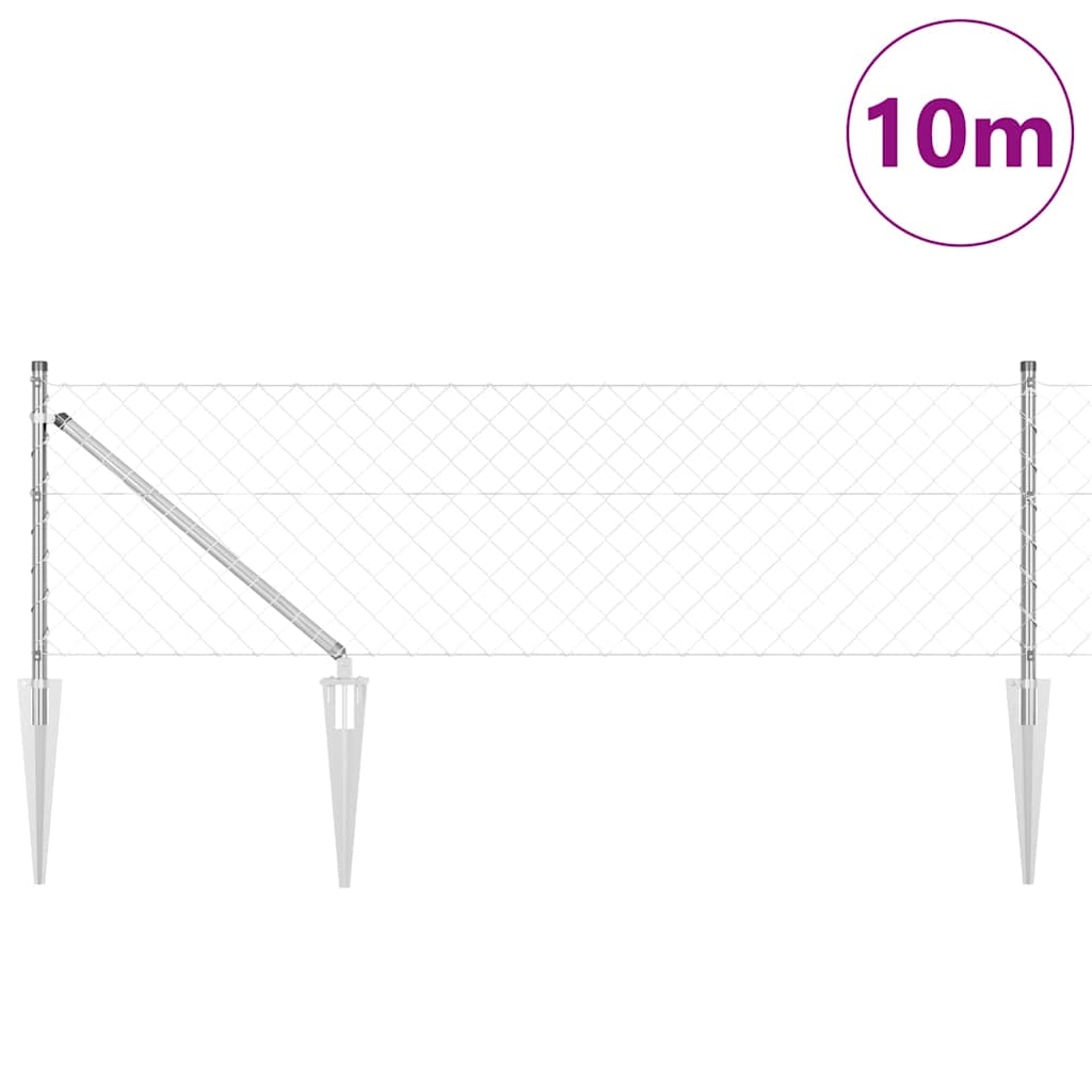 Chain Link Fence with Posts Silver 0.6 x 10 m Steel
