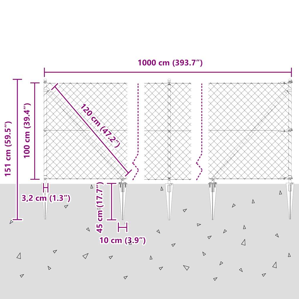 Chain Link Fence with Posts Silver 1 x 10 m Steel