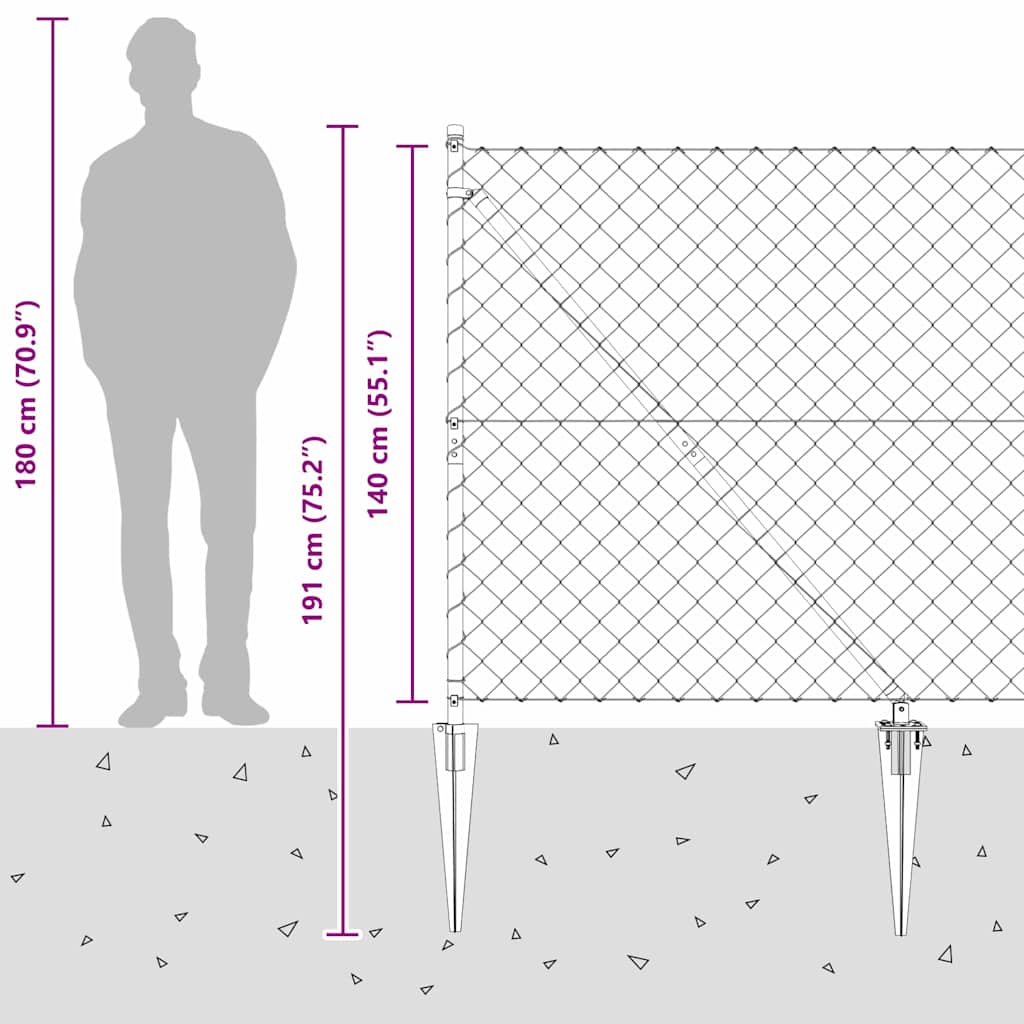 Chain Link Fence with Posts Silver 1.4 x 10 m Steel