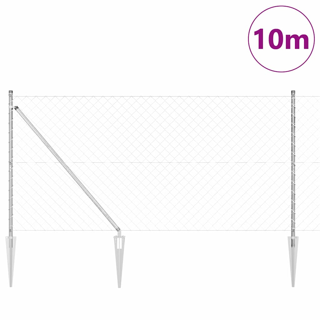 Chain Link Fence with Posts Silver 1.4 x 10 m Steel