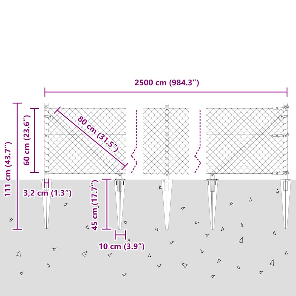 Chain Link Fence with Posts Silver 0.6 x 25 m Steel