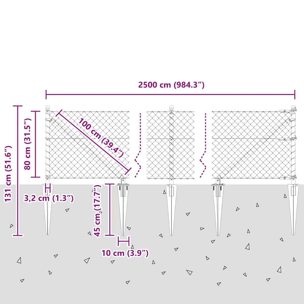 Chain Link Fence with Posts Silver 0.8 x 25 m Steel