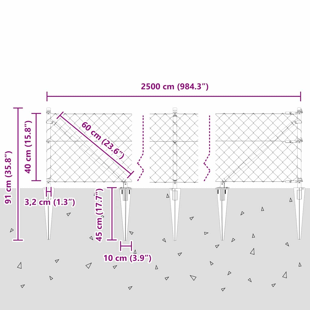Chain Link Fence with Posts Silver 0.4 x 25 m Steel