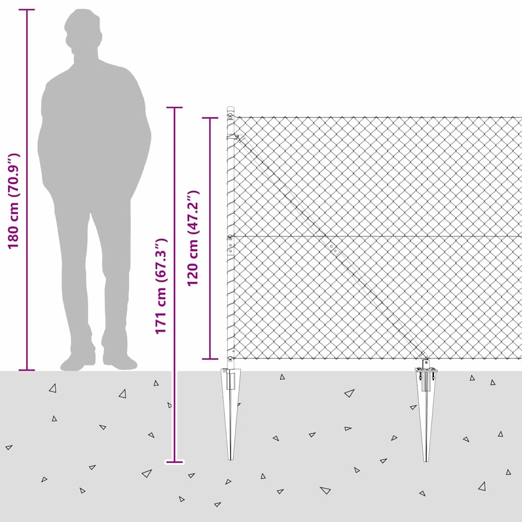 Chain Link Fence with Posts Silver 1.2 x 25 m Steel