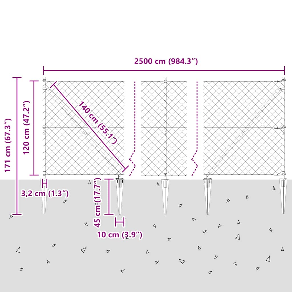 Chain Link Fence with Posts Silver 1.2 x 25 m Steel