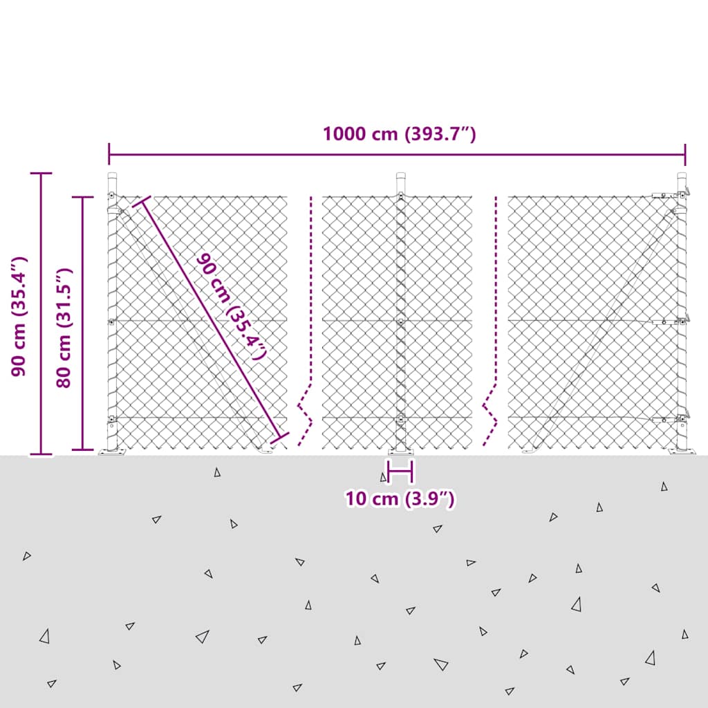 Chain Link Fence with Posts Green 0.8 x 10 m Steel