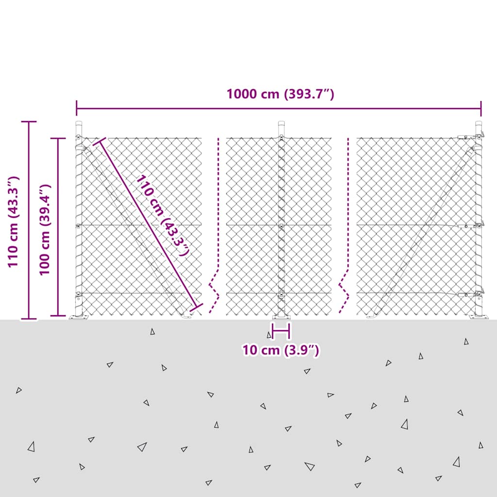 Chain Link Fence with Posts Green 1 x 10 m Steel