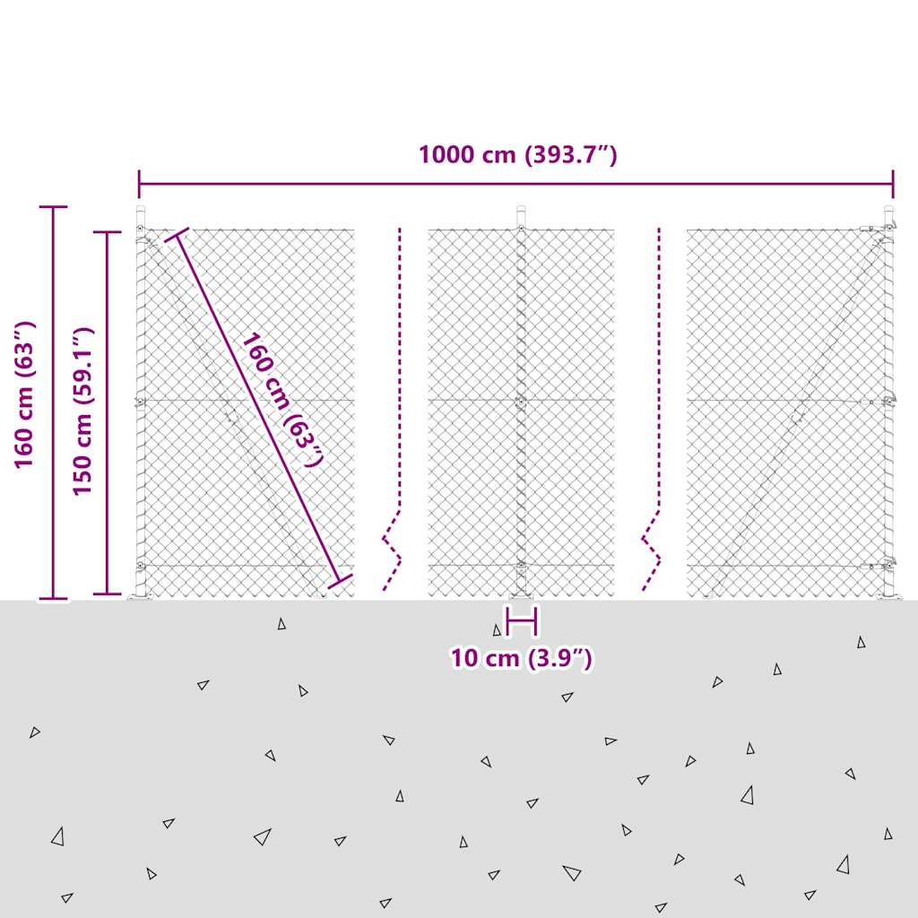 Chain Link Fence with Posts Green 1.5 x 10 m Steel