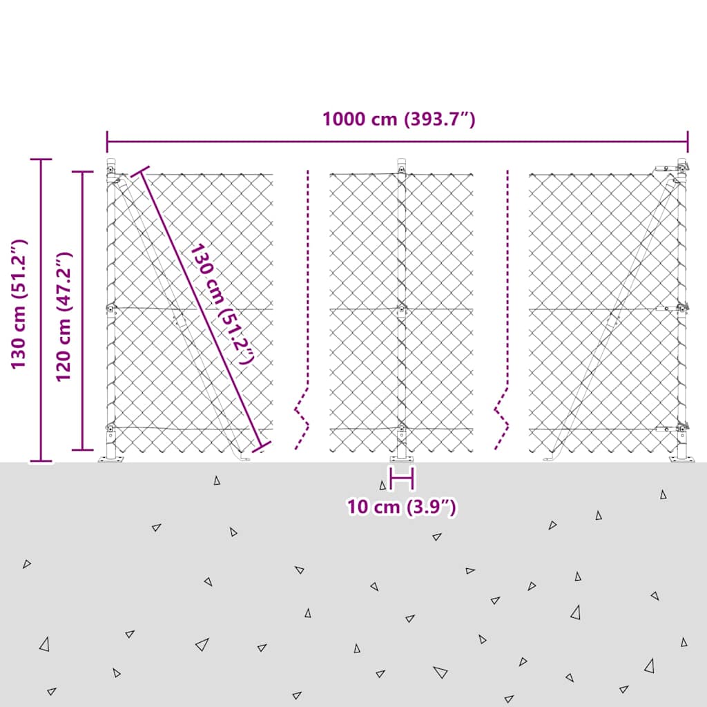 Chain Link Fence with Posts Green 1.2 x 10 m Steel
